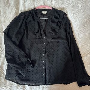 J Crew black ruffled blouse size M